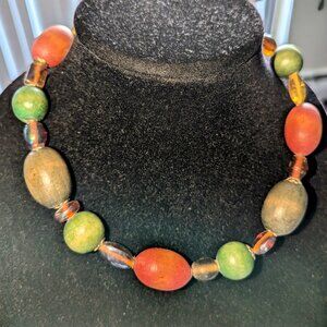 New colorful glass and wooden beads choker necklace